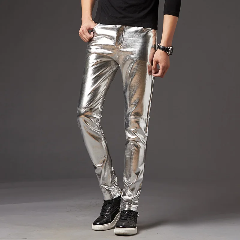 

Thoshine Brand Spring Autumn Men PU Leather Pants Shiny Slim Fit Fashion Nightclub Party Trousers Dance Pants Thin