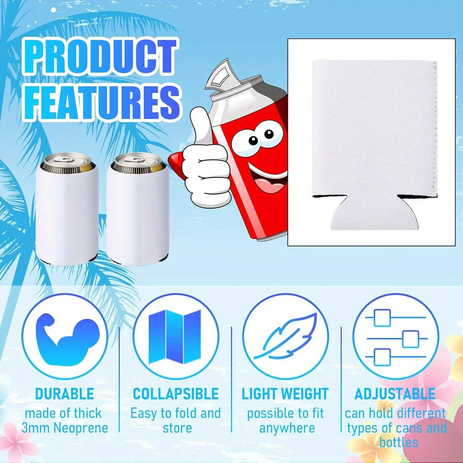 6/12pcs White Neoprene Can Cooler Sleeves DIY Sublimation - Durable for Beer, Soda, Water Bottles, Birthdays, Weddings