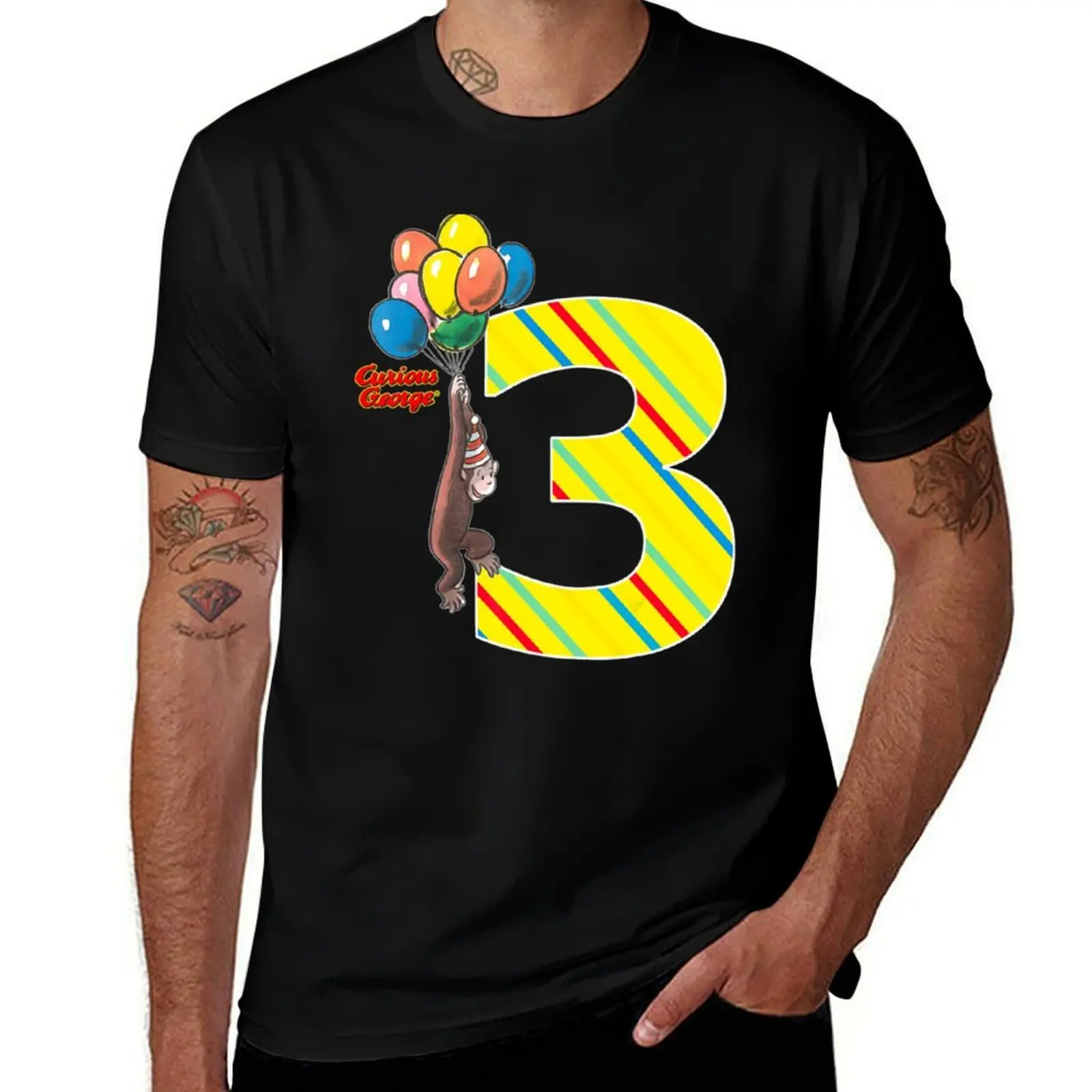 Curious George Vintage 3rd Birthday Balloons T-Shirt Casual Everyday Wear T-Shirt