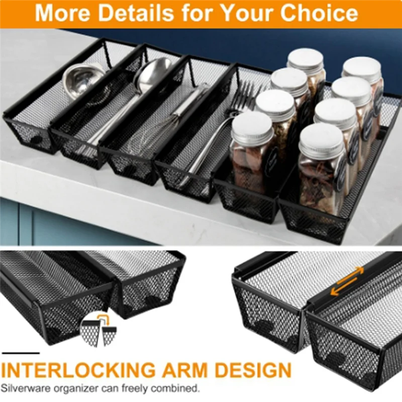 

ABWR-6Pcs Drawer Organizer,Silverware Organizer For Kitchen, Utensil Cutlery Tray Mesh Metal Organizer