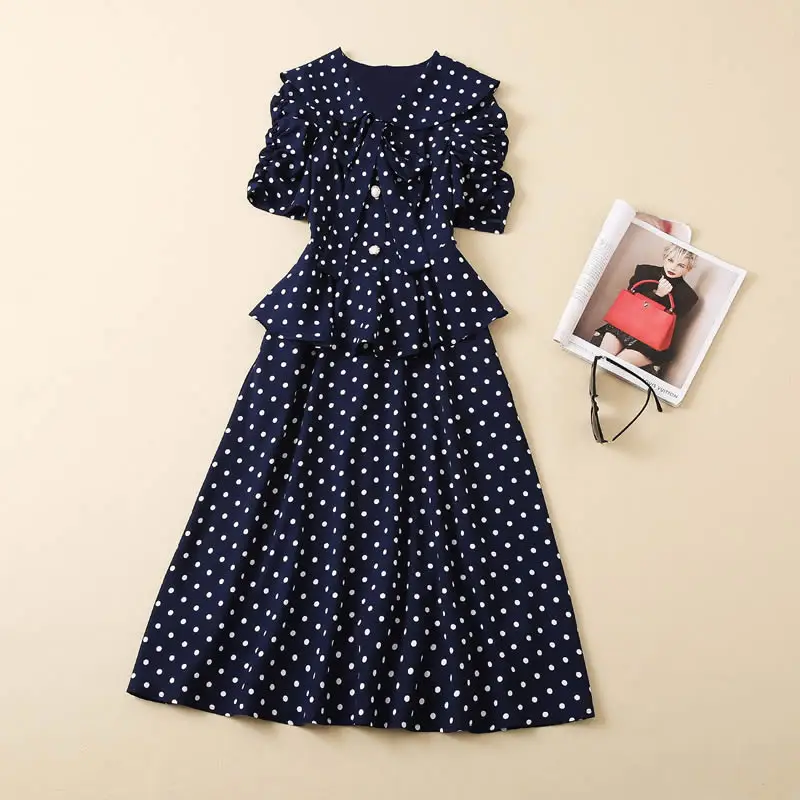 Imagem -04 - Kate Middleton Princess Dress Vestido Azul Marinho Decote em v Polka Dot Vestidos Malhados Moda 81502