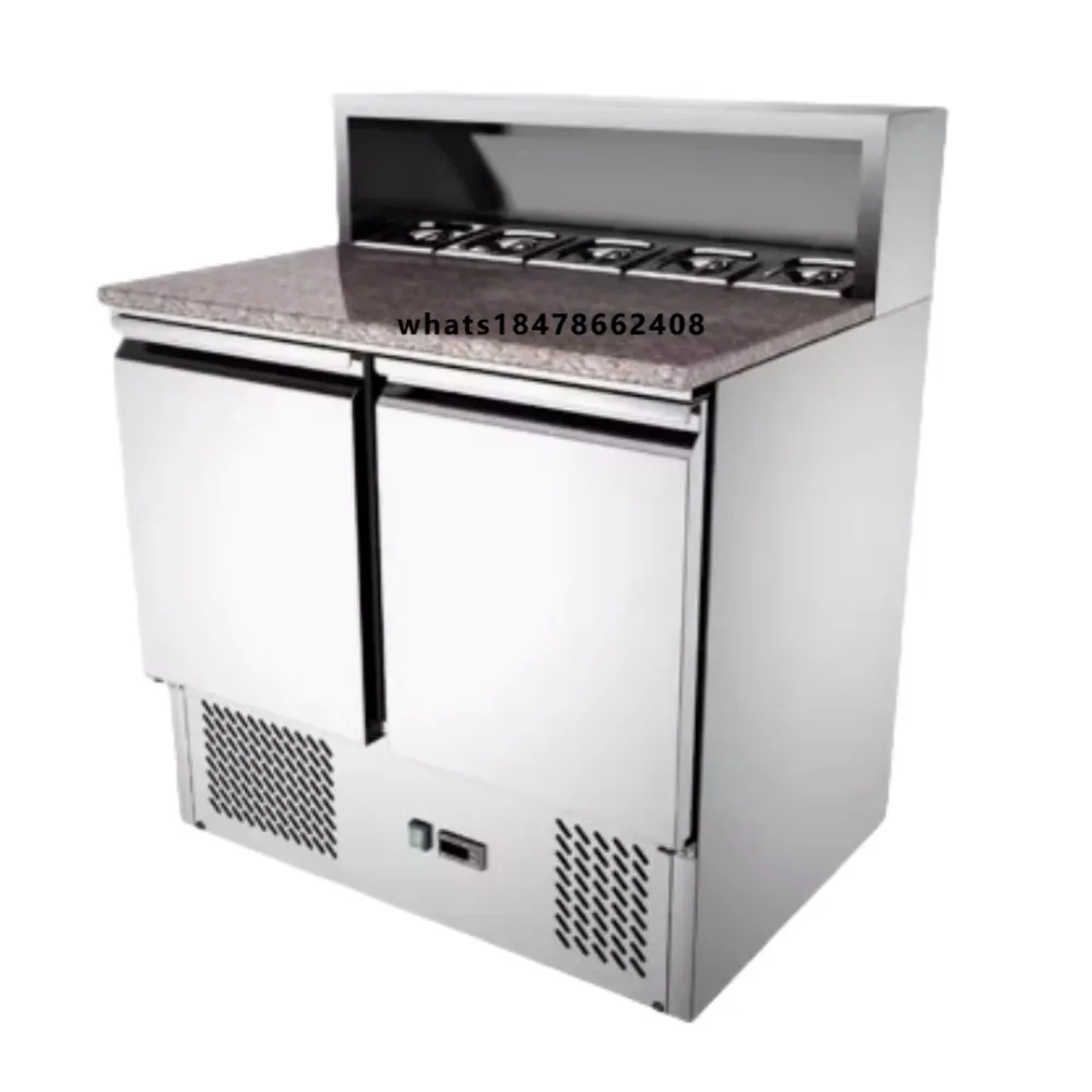 Single-Temperature Marble Top Refrigerated Pizza Counter Salad Bar Display Cooler for Kitchen or Restaurant Use