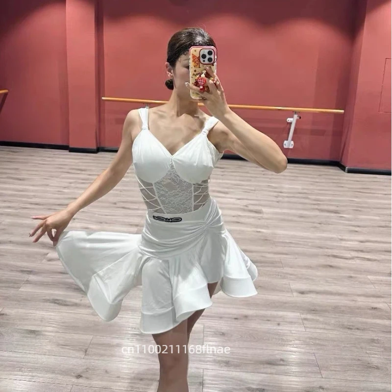 Novo verão vestido de dança latina adulto prática avançada vestido cinta macacão conjunto dança desempenho vestido dança latina