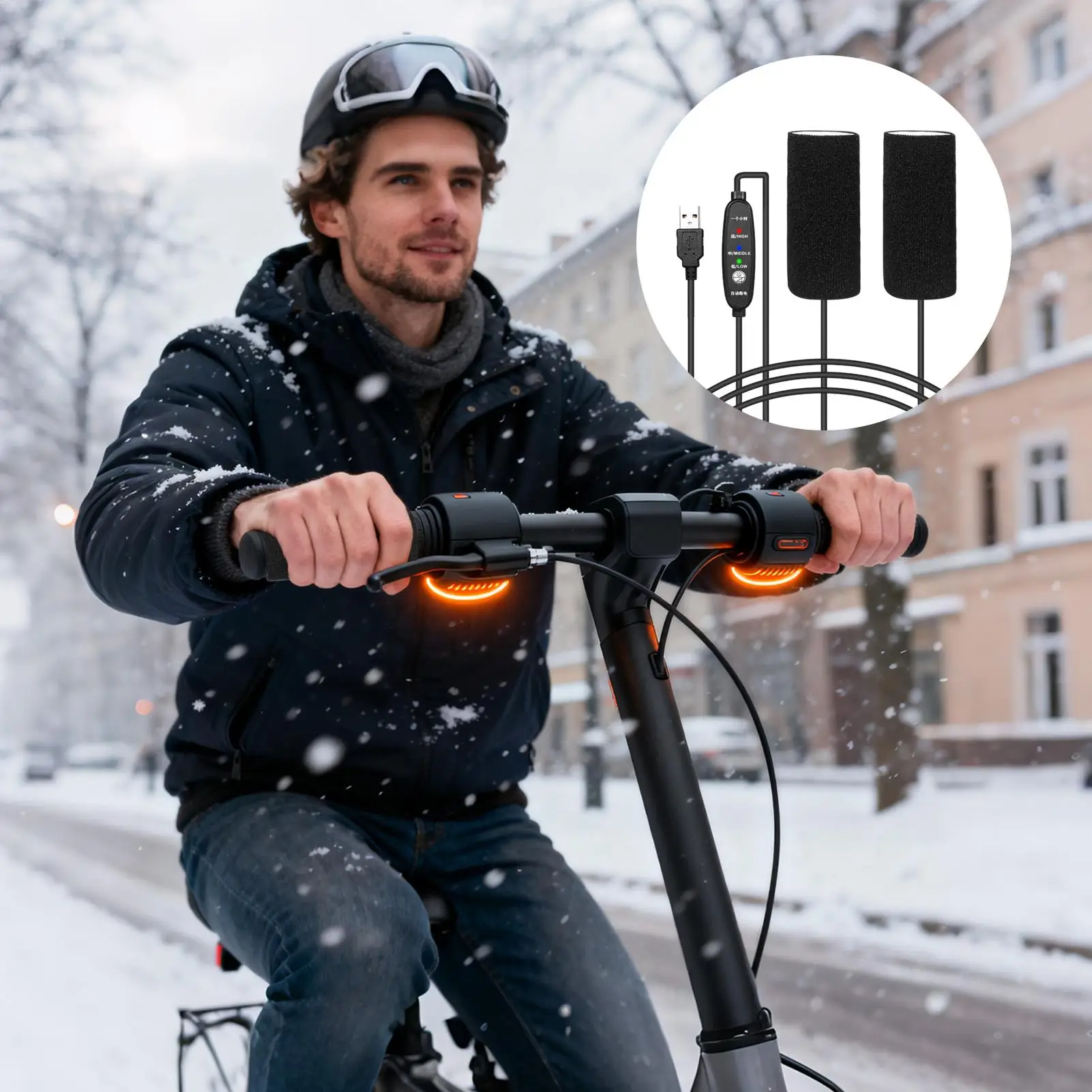 

Motorcycle Heated Grips 3-Temp 5V Wrap USB Port Winter Handlebar Cover For Men Women Highway Daily Touring Biking Outdoor