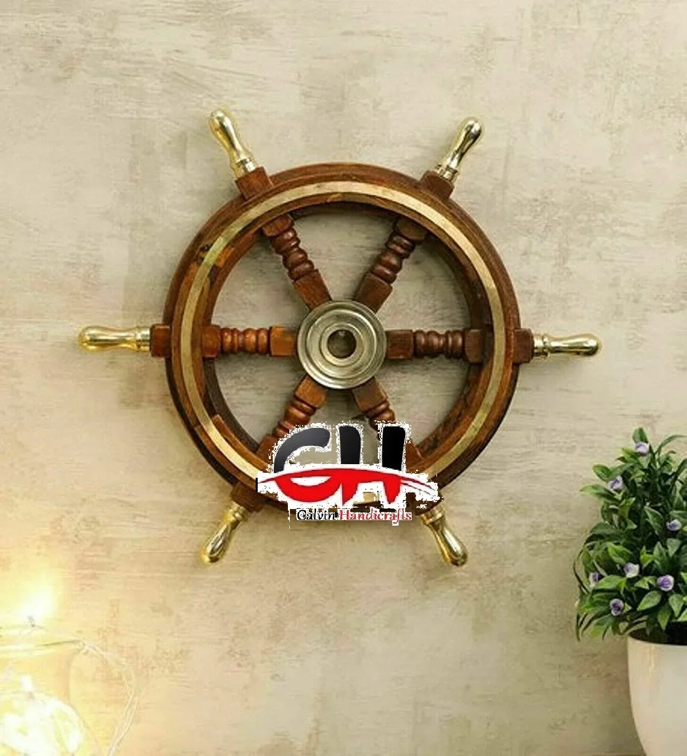 

Wheel Wooden Stripe Steering Captain Boat Pirate Brown Wall Hanging Home Decor Ship's Wheel CHMT009