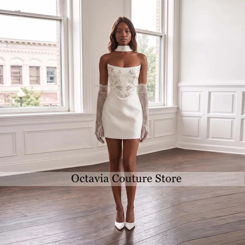 Stunning Short A Line Wedding Dress Strapless With Crystal Bridal Gowns For Engagement Party Customized Vestido De Noiva