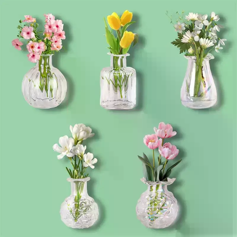 DIY Glass Vase Fridge Magnet 1/5 Pcs Mini Flower Holder Refrigerator Message Sticker for Whiteboard Decoration