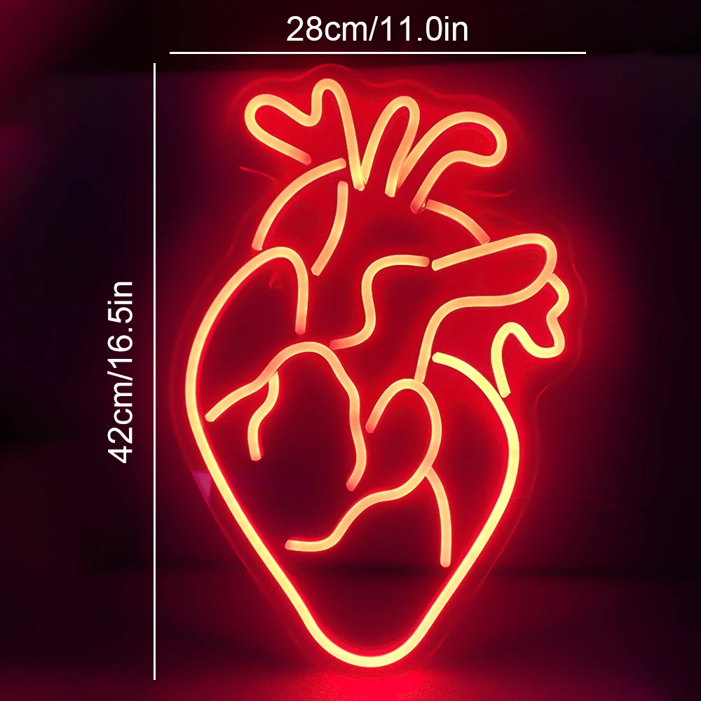 Red Heart Neon Signs LED Lights USB Powered for Wall Decor Signs Neon Wall Light for Party Decoration Home Bedroom Club Art Logo