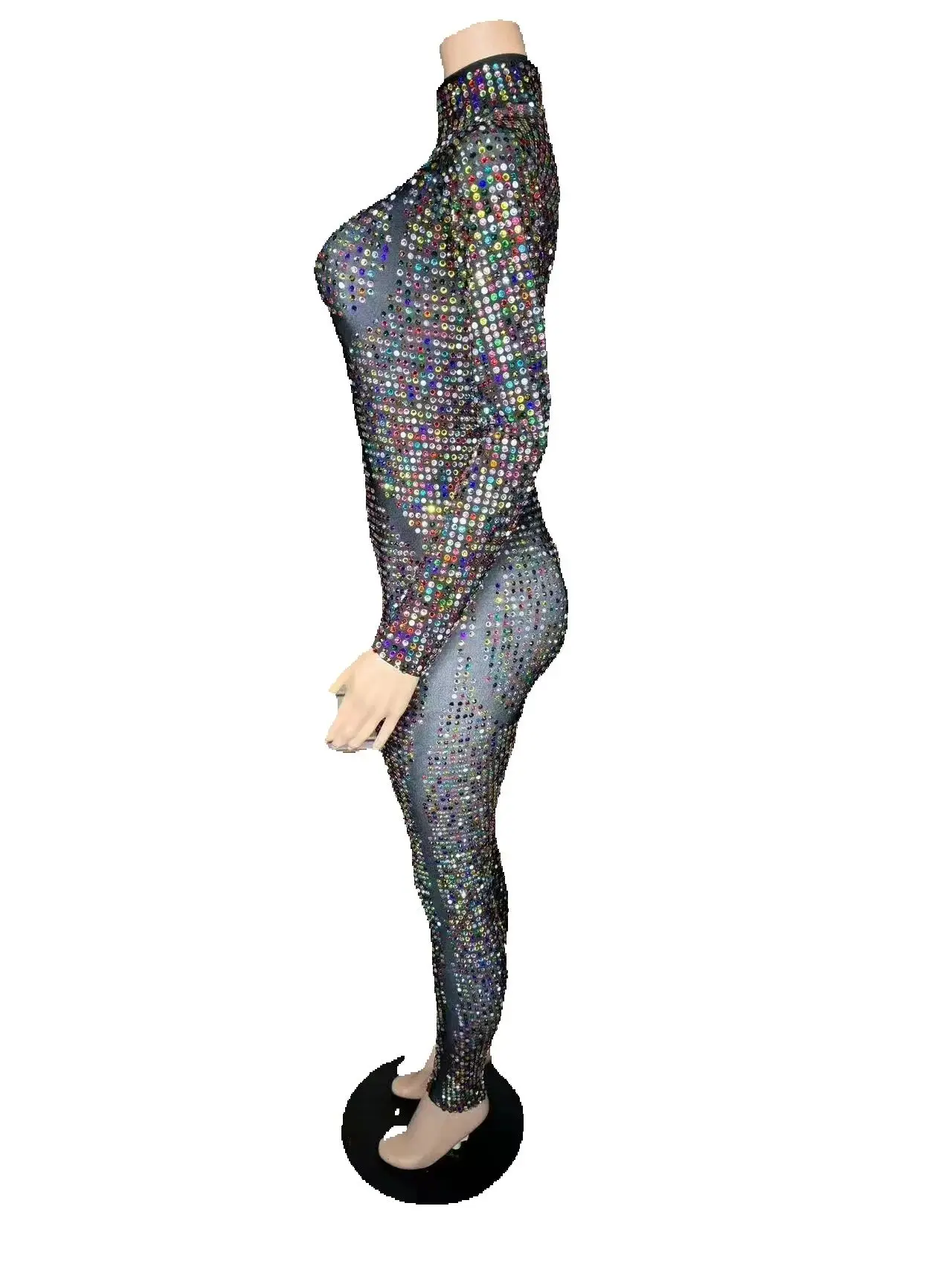 ZD exy manches longues voir à travers les barboteuses en cristal une pièce body strip-teaseuse danseuse exotique justaucorps femmes fête strass