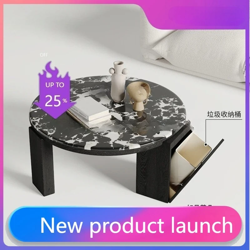 household living room size coffee table art personality marble glass solid wood medium antique round