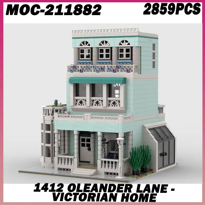 

2859 шт. MOC- 211882 1412 Oleander Lane - Victorian Home MOC Изготовленная на заказ модульная модель здания Строительный блок Творческая сборка