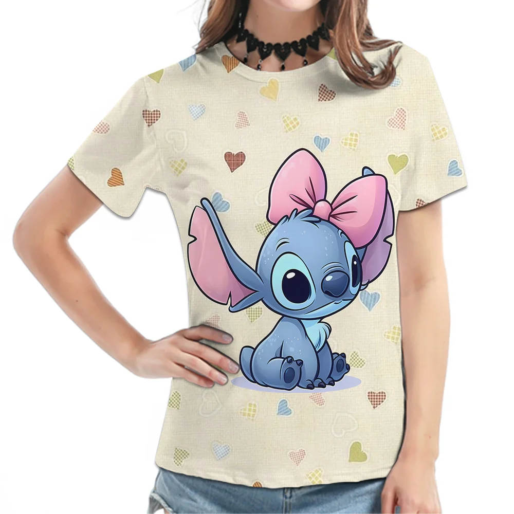 

Disney Stitch Print Short Sleeve For Women Summer T Shirts Woman Quick Dry T-shirt O-Neck Clothes Pulovers Top Girls Casual Tee