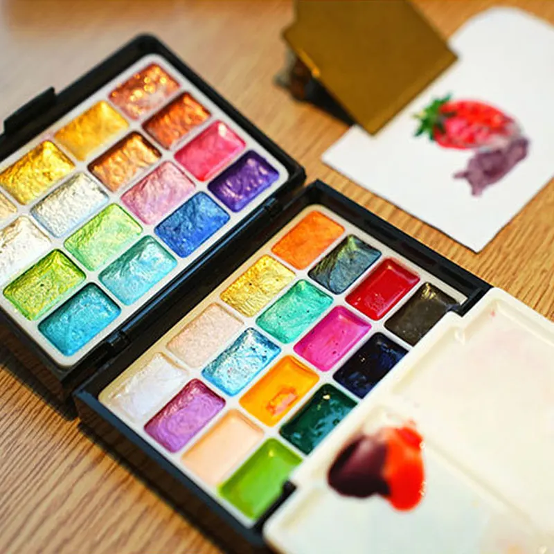 Artist Pearlescent Solid Watercolor Paint 32 Colors 0.5ML Portable Palette Watercolor Professional Painting Tools Art Supplies