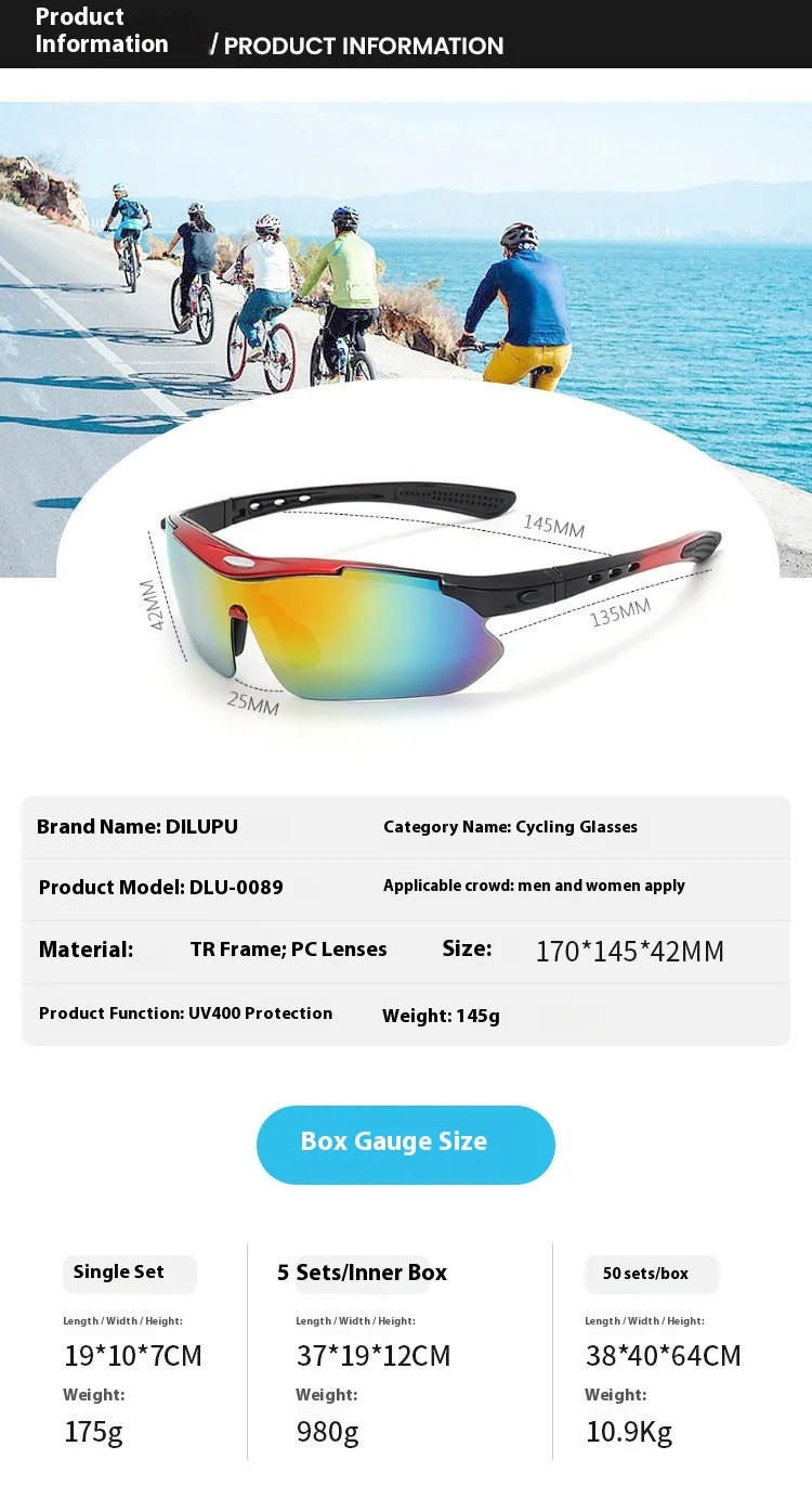 

Free Matchinging Professional Polarized Bicycle Sunglasses with 5 Lenses - Windproof and Uv Protection for Cycling and Outdoor Sports