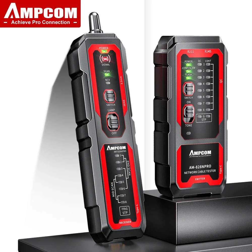 

Комплект тестера сетевого кабеля AMPCOM, зарядка через USB, тест на PoE, NCV, мигание портов Ethernet, проверка обжима, наборы отслеживания кабелей LAN