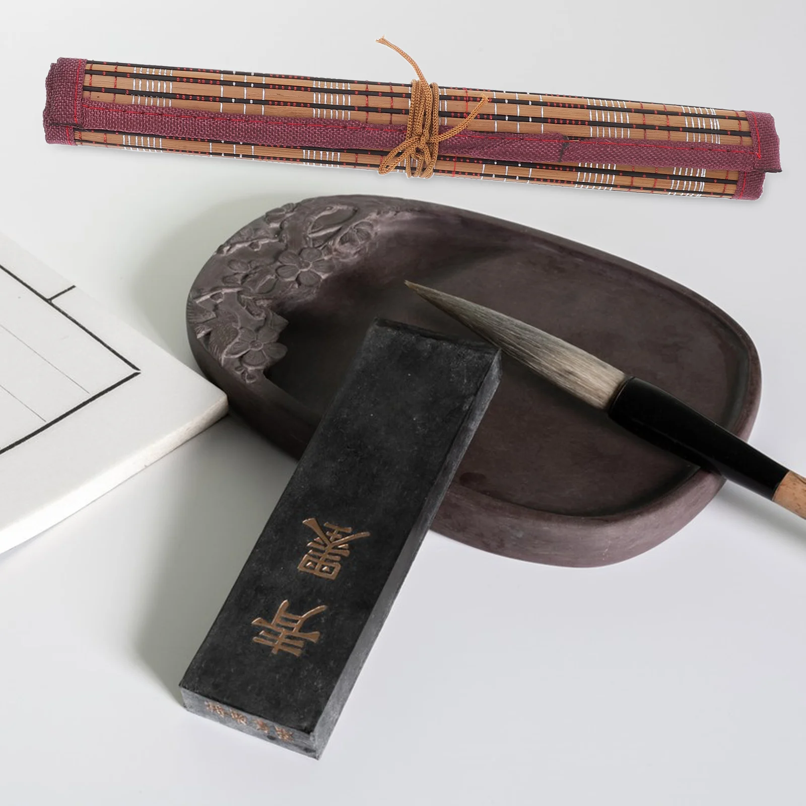 Bamboo Roll-Up Brush Holder Canvas Durable Paint Brush Case for Artists Watercolor Oil Portable Art Tool Organizer