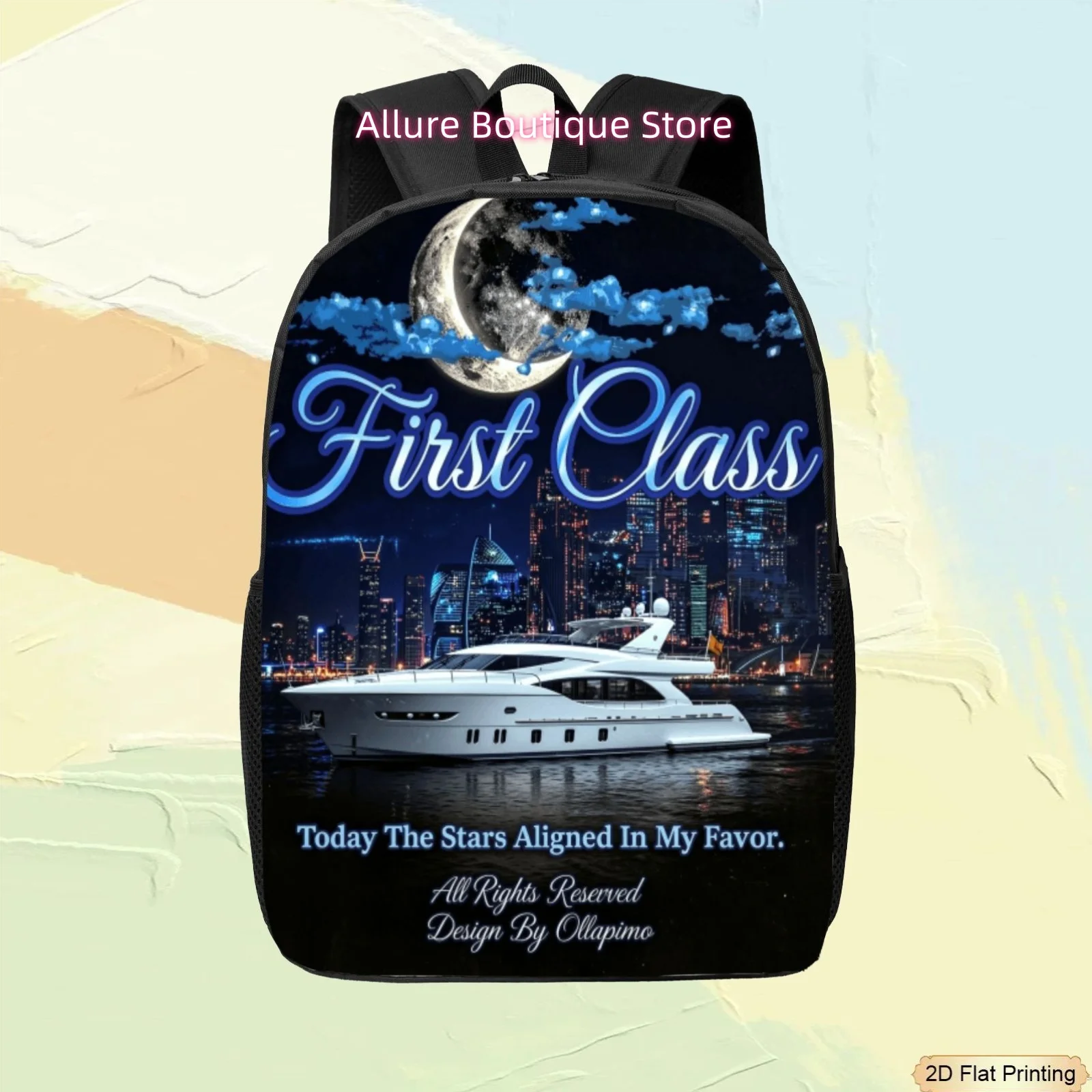1pc, 2D Flat Digital Night Sky City Yacht Student Backpack Today'S Starlit Favor Printed Backpack, Large-Capacity 17-Inch Backpa