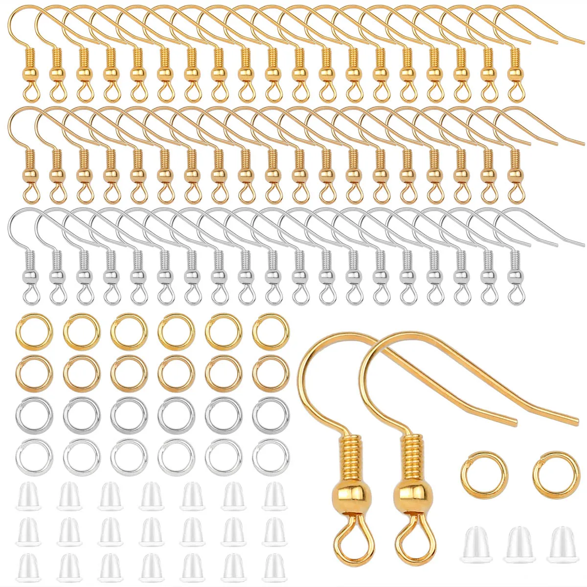 100/300pcs Earring Making Kit With Jump Rings And Clear Rubber Earring Backs For DIY Jewelry Making Hypoallergenic Earring Hooks