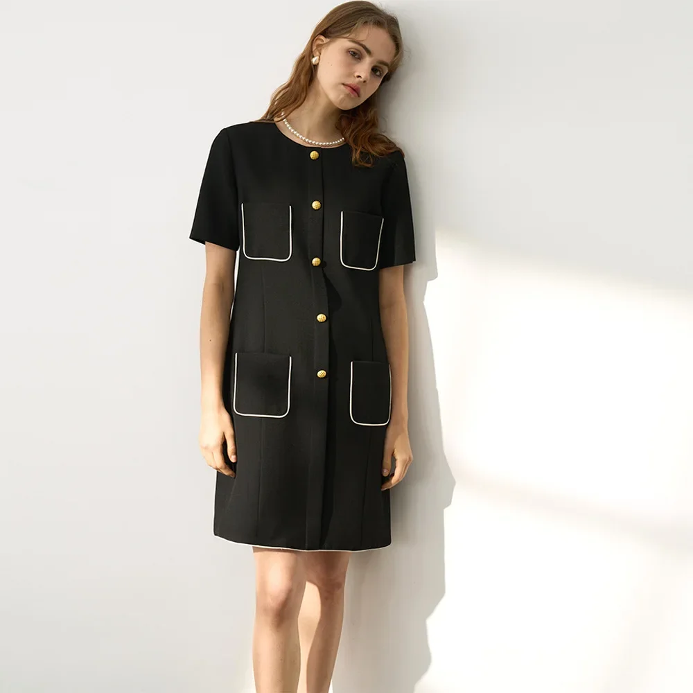 

24ss Women's Vintage Office Commuter Multifunctional Dress Pure Colour Simple Urban Style Waist Slim Fit