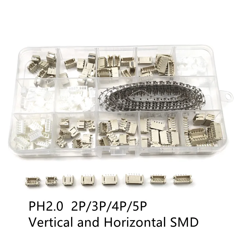 440PCS PH2.0 2/3/4/5 Pins 2.0mm Pitch Terminal Kit/Housing/Pin Header Connector Wire-to-Board Receptacle Type