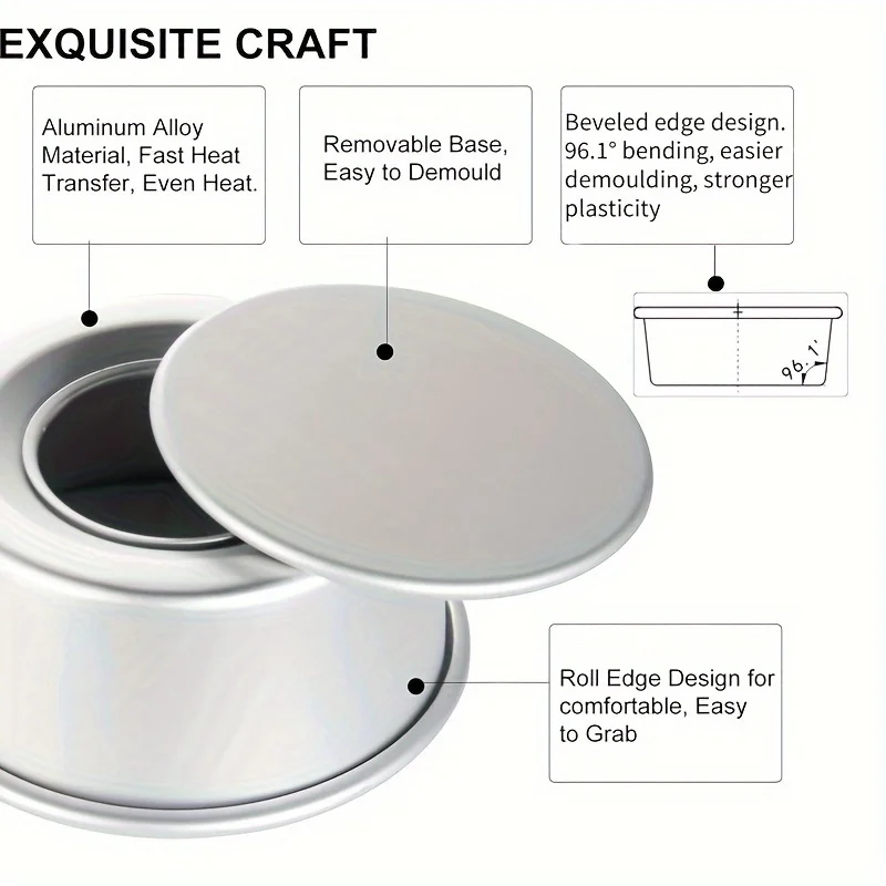 3-Piece Round Cake Pan Set 4/6/8 Inch Hard Anodized Aluminum Molds with Removable Bottoms for Easy Cake Removal Baking Mould