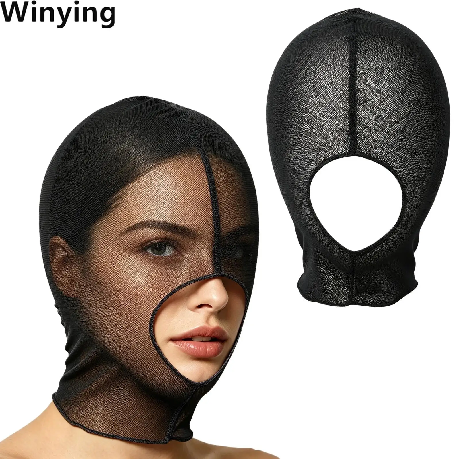 

Men Women Unisex Full Face Open Mouth Mask Half Face Sheer Mesh Head Cover Role-playing Mask Halloween Masquerade