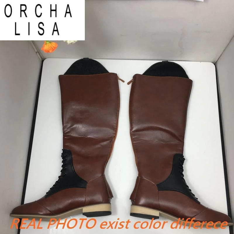 

ORCHA LISA Сапоги выше колена Ботинки для верховой езды Женские длинные кожаные туфли-трубы в британском стиле с острым носком на каблуке 12, A4369