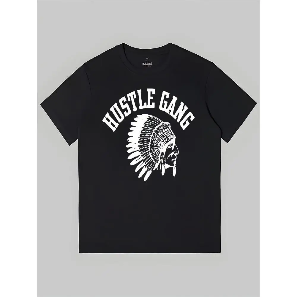 

Men's Extra Large Cotton T-Shirt - Casual Crew Neck, Short Sleeve, Four Seasons Knitted Fabric, Loose Version, with Letters