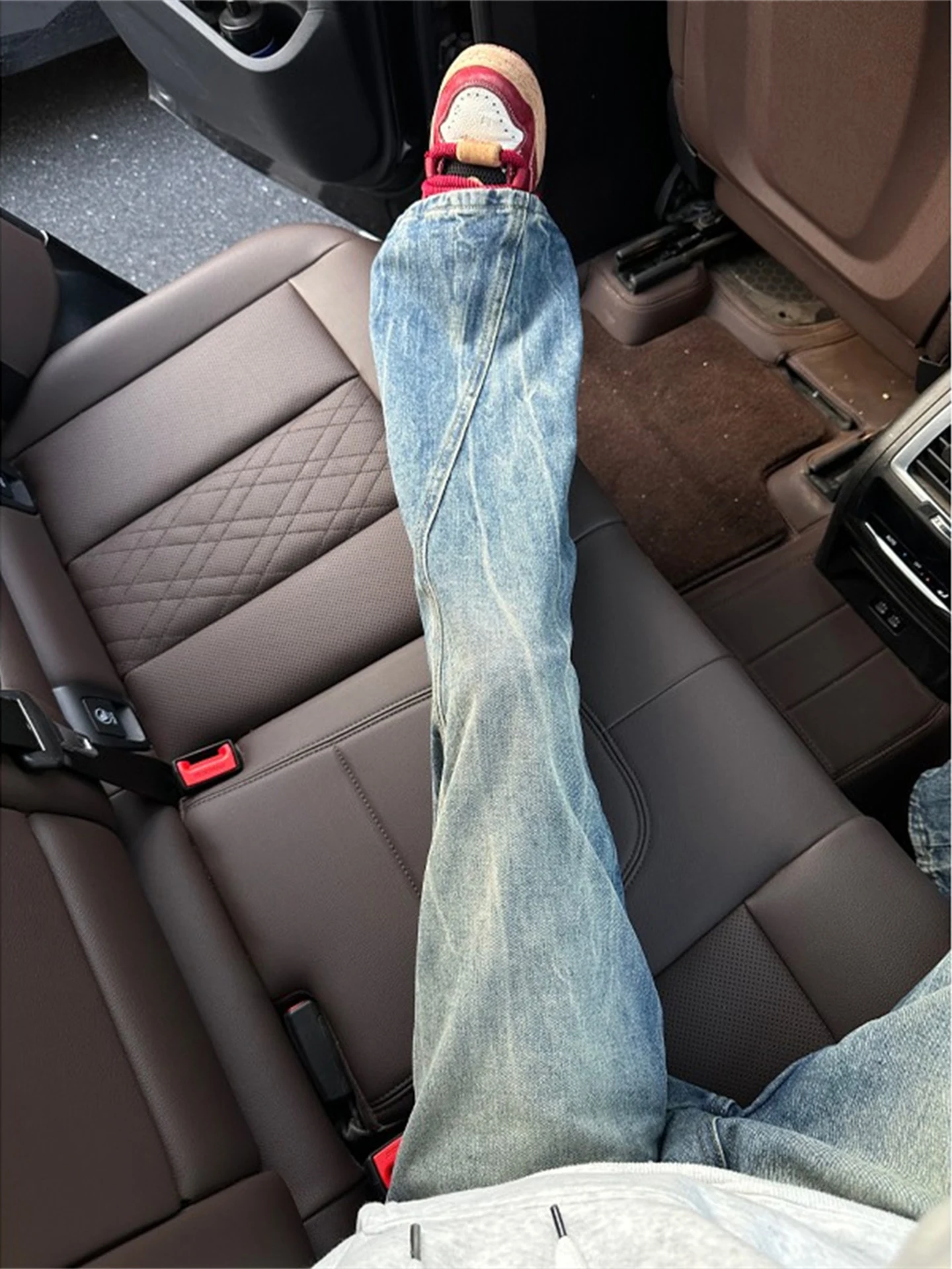 

Blue Lightning Pattern Diagonal Cut Men's Jeans Spring Vibe High Street Slimming Micro Flare Long Pants Straight Leg Fit