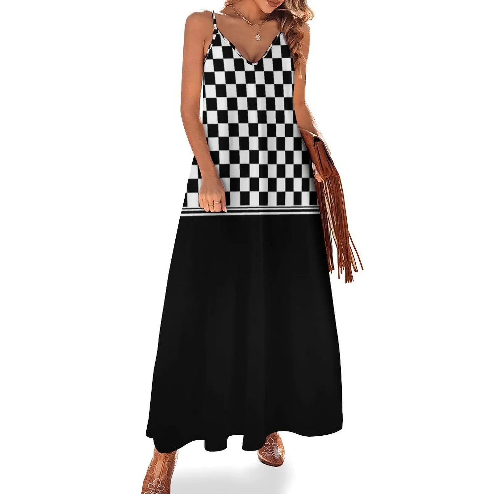 

Stylish black and white ska inspired v3 Sleeveless Dress long dresses for women Female dress