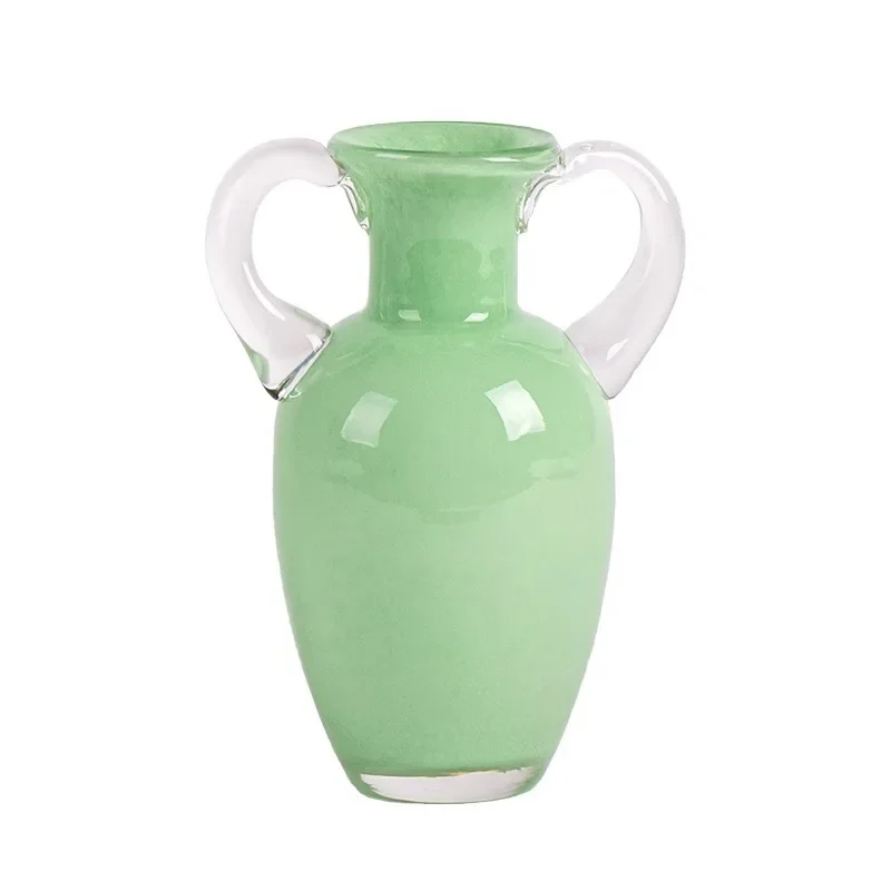 Glazed vase ornament, living room flower arrangement, high-end glass green water nourishment, creative niche light luxury