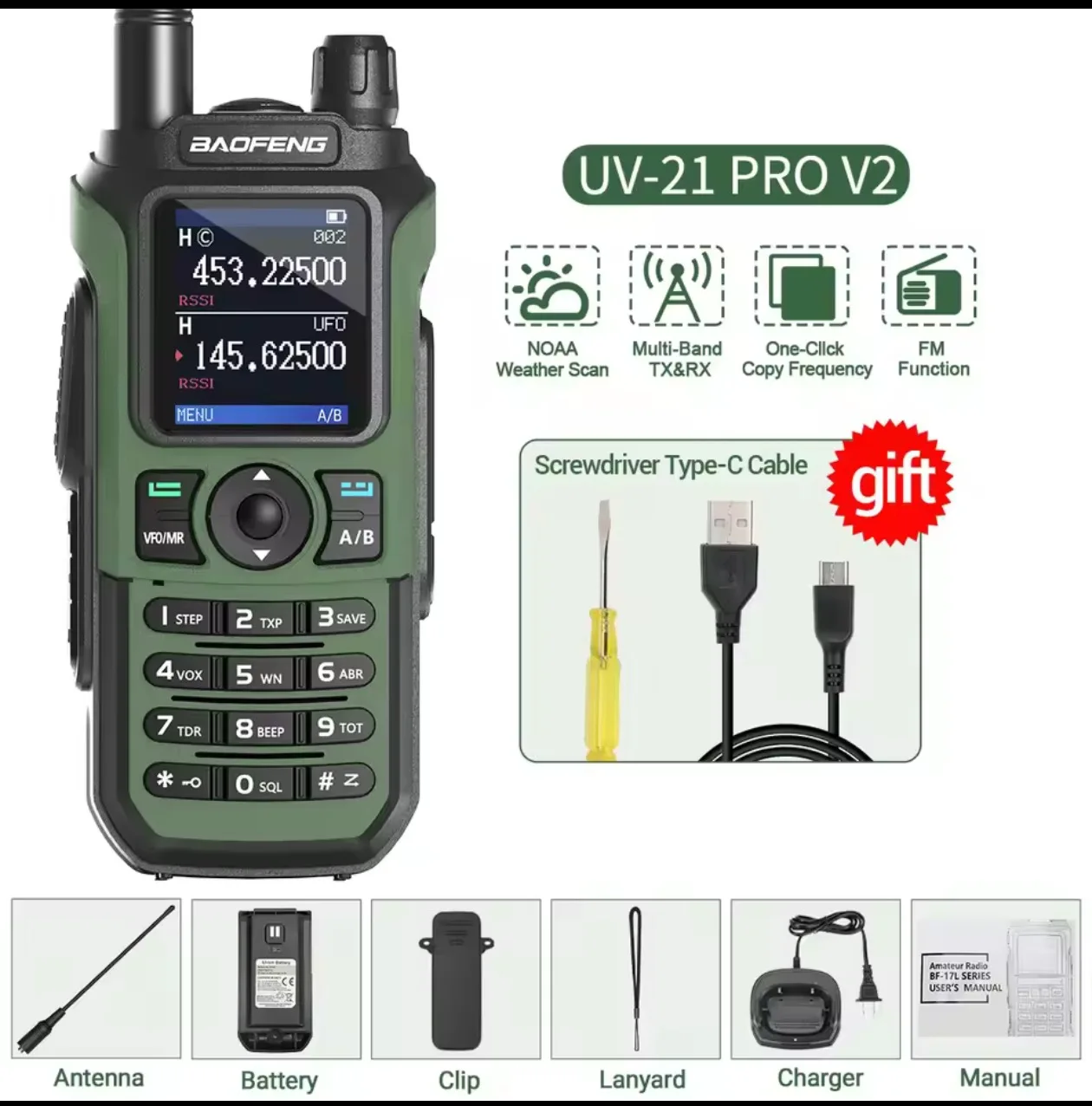 UV 21 Pro Wireless Copy Frequency Walkie Talkie Long Range Multi Band Waterproof Type-C Ham Radio UV-21 GPS UV5R mini