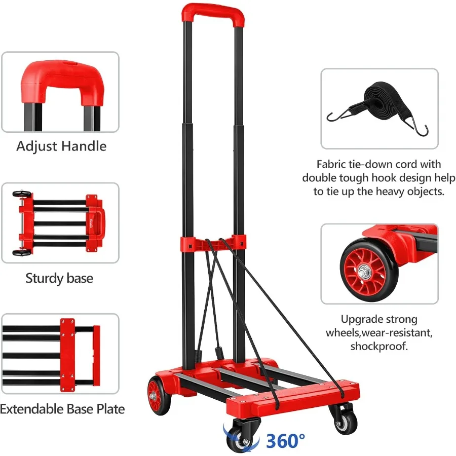 شاحنة يدوية قابلة للطي بسعة 290 رطلًا عربة دوللي مع عجلات شاحنة يدوية قابلة للطي دوللي خفيفة الوزن ومحمولة عربة المرافق لـ Airpor #3