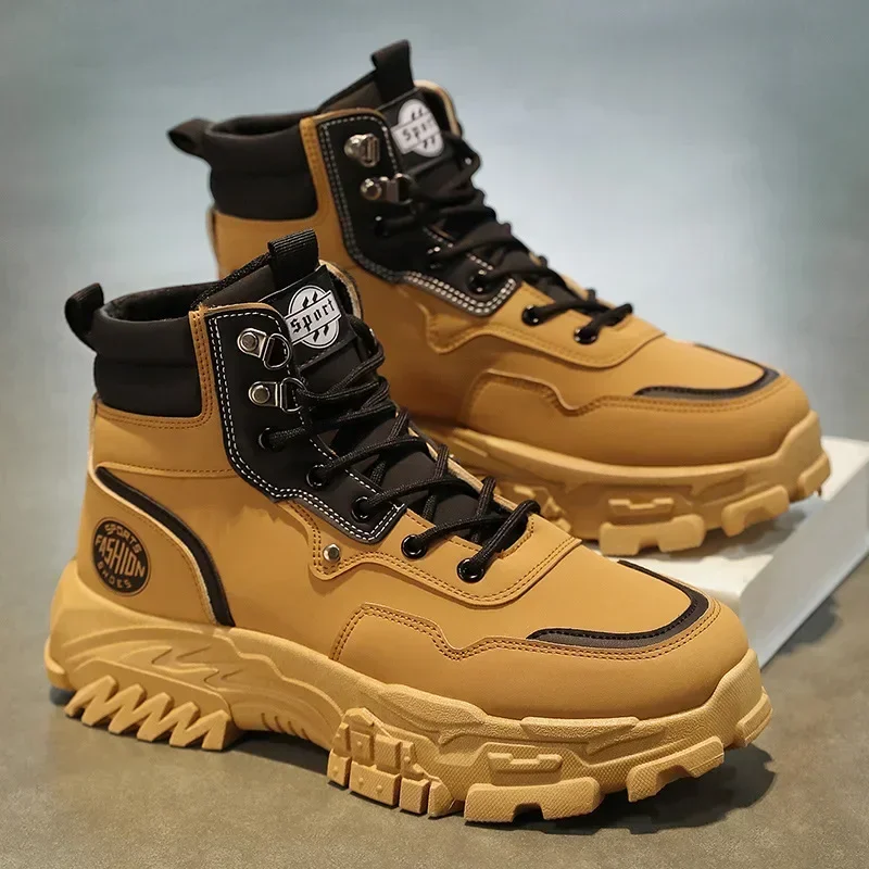 

Men Boots Cotton Boot Autumn PU Splicing British High Top Retro Thick Sole Lace Up Comfort Anti Slip Sport Mountaineering Boot