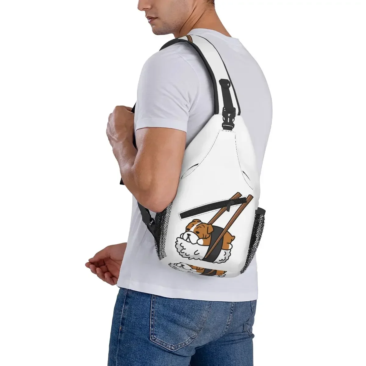 مضحك السوشي الإنجليزية البلدغ حقيبة الصدر الرجال الرافعة Crossbody على ظهره حقيبة صدر للرجال السفر المشي لمسافات طويلة Daypack حقيبة كتف
