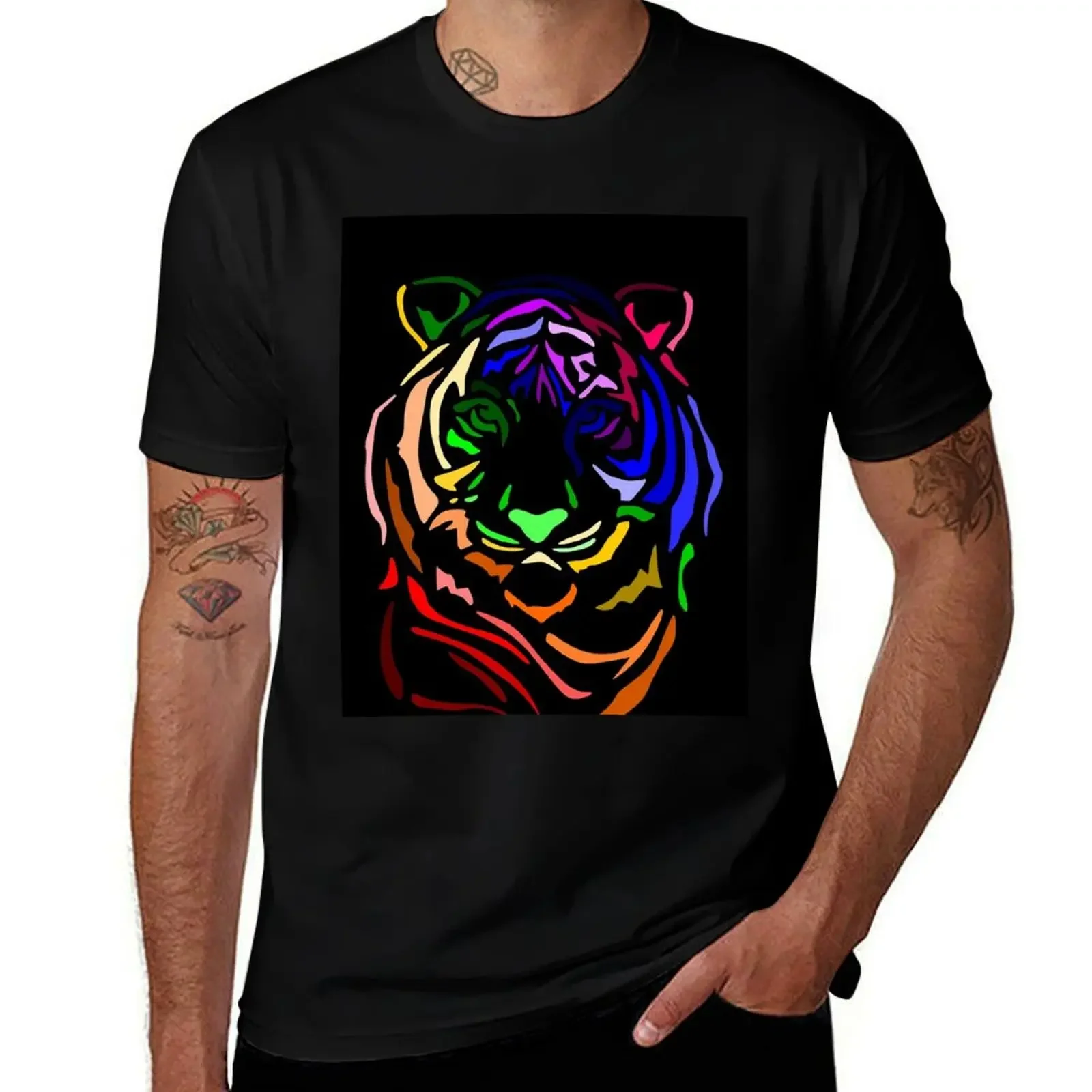 Rainbow tiger T-Shirt aesthetic clothes T-shirts oversize funny shirt cotton Men's t shirts