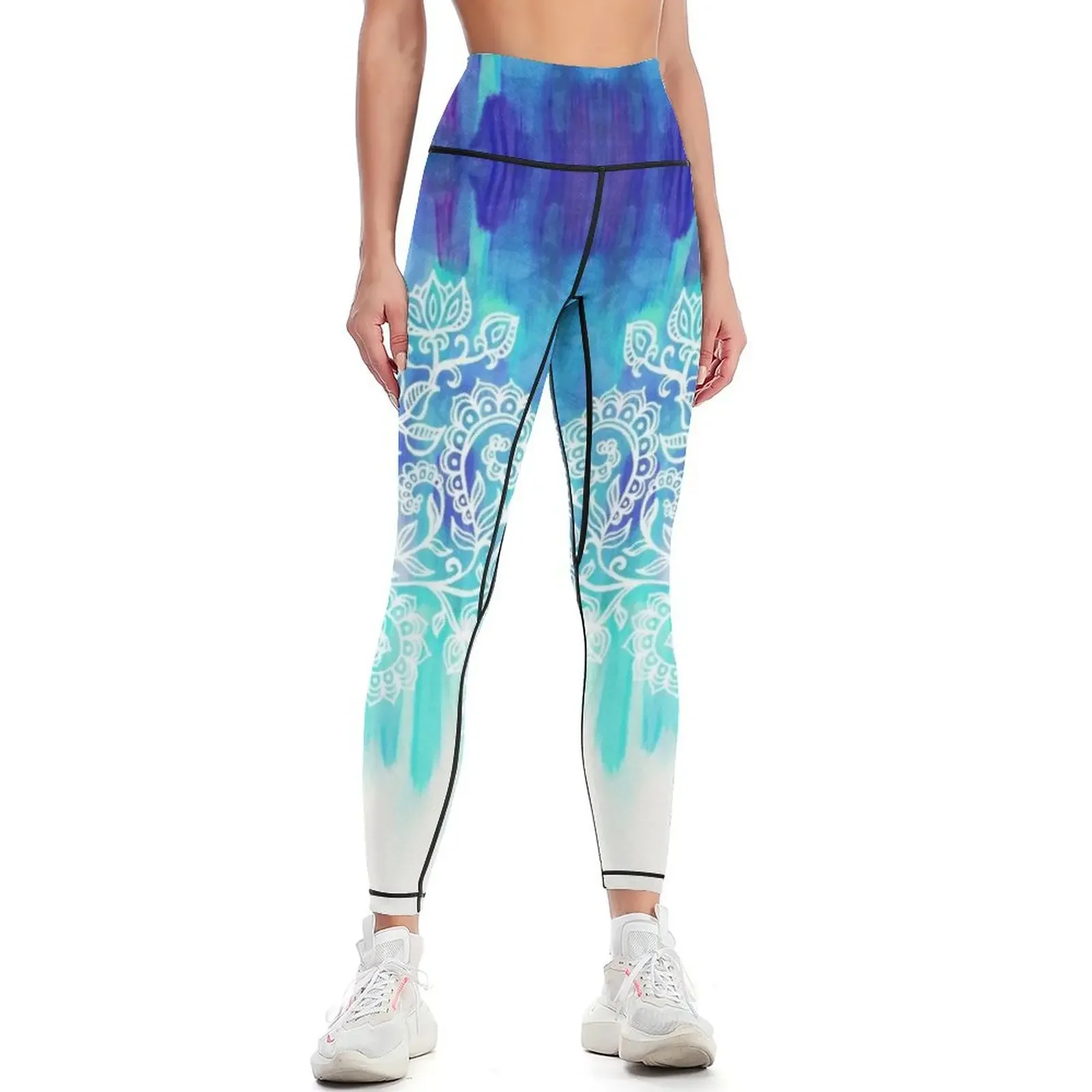 

Indigo & Aqua Abstract Leggings active wear Women sports legging gym Legging sport Womens Leggings