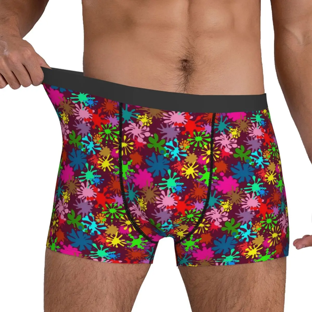 Pintura neon roupa interior bonito splatters impressão calcinha respirável impressão boxer breve bolsa 3d tronco de tamanho grande masculino