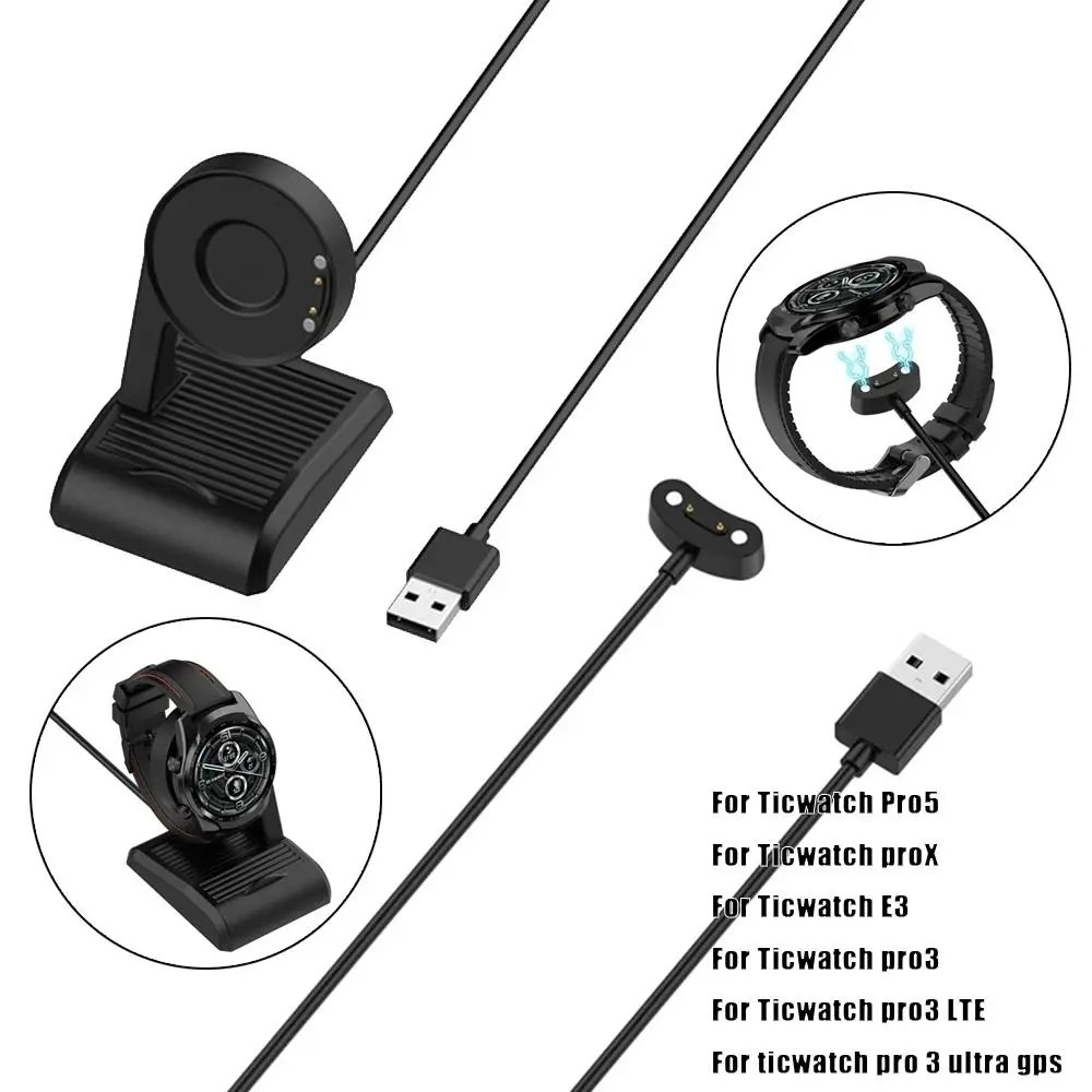 Carregador usb portátil de substituição, base de carregamento universal fashion para ticwatch pro5 3 prox pro3 lte