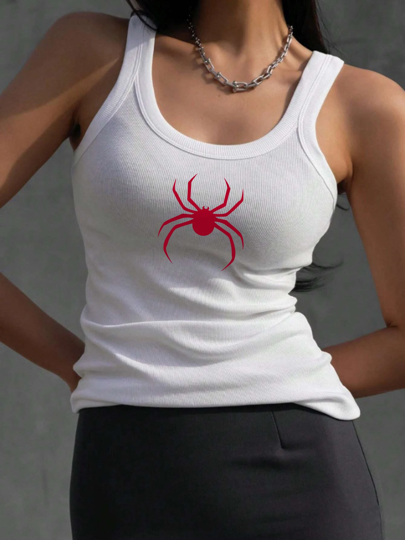 Spider Printing Tank Top Summer Womens Sleeveless Tight Ribbed Female Cotton Knit Vest Straps Casual Street Fashion Clothing