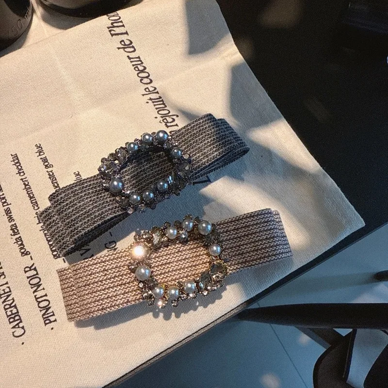 Retro Temperament Elegant Pearl Rhinestone Hair Clip Barrette Korean Style Fabric Spring Hairpin for Women