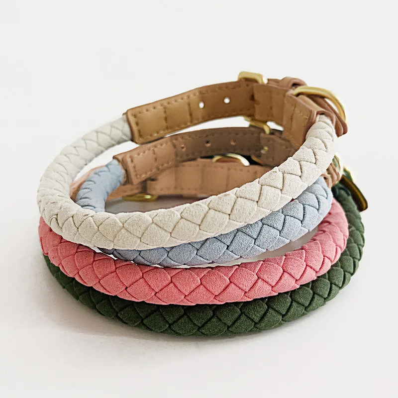 pet collar for small to large dogs braided leather light weight handmade dog leash set waterproof outdoor dog rope pet leads