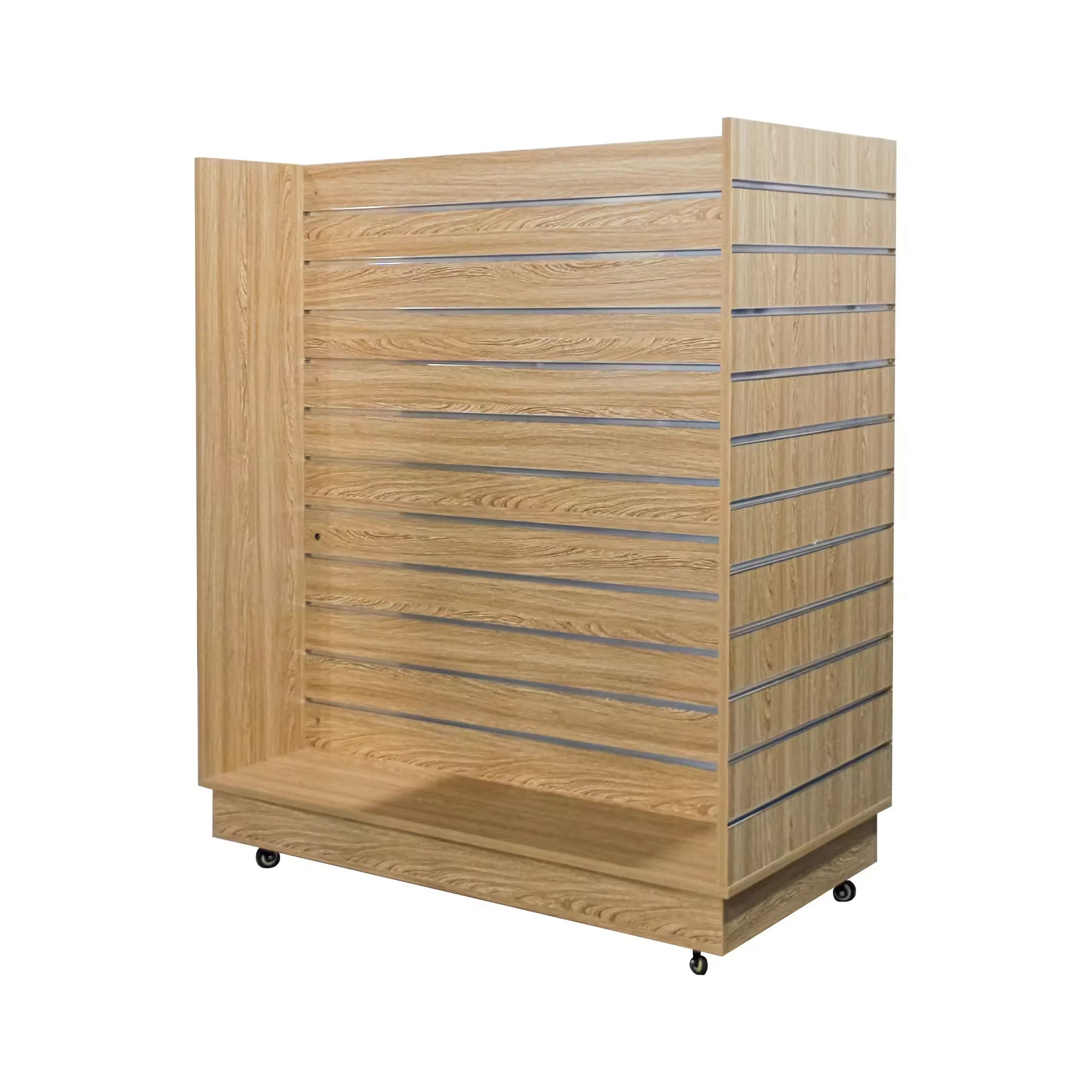 Custom.High Quality Double Sided H Shaped MDF Slatwall Display Stand - Warna Kayu