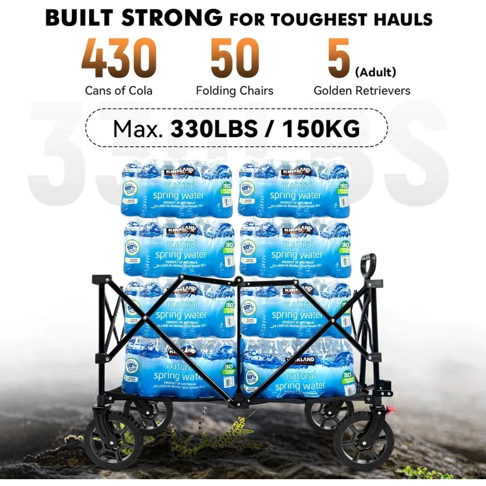 عربة قابلة للطي - سعة 330 رطل، عربة كبيرة جدًا قابلة للطي مع عجلات لجميع التضاريس، عربة شاطئ متعددة الاستخدامات للاستخدام في الهواء الطلق