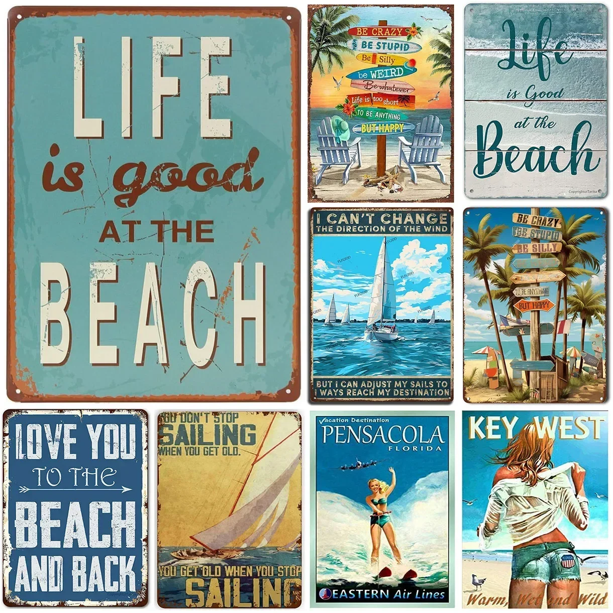 Пляжный декор Металлические жестяные знаки Жизнь, если хороший в пляже Металлические настенные художественные декоративные знаки для ванной комнаты Сад Домашнее кафе Бары 8x12 дюймов