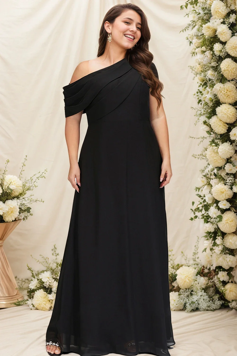 

Women's Elegant Evening Plus Size Dress Off Shoulder Chiffon Black Casual Crew Neck Party Wedding Guest Maxi Dresses 2025