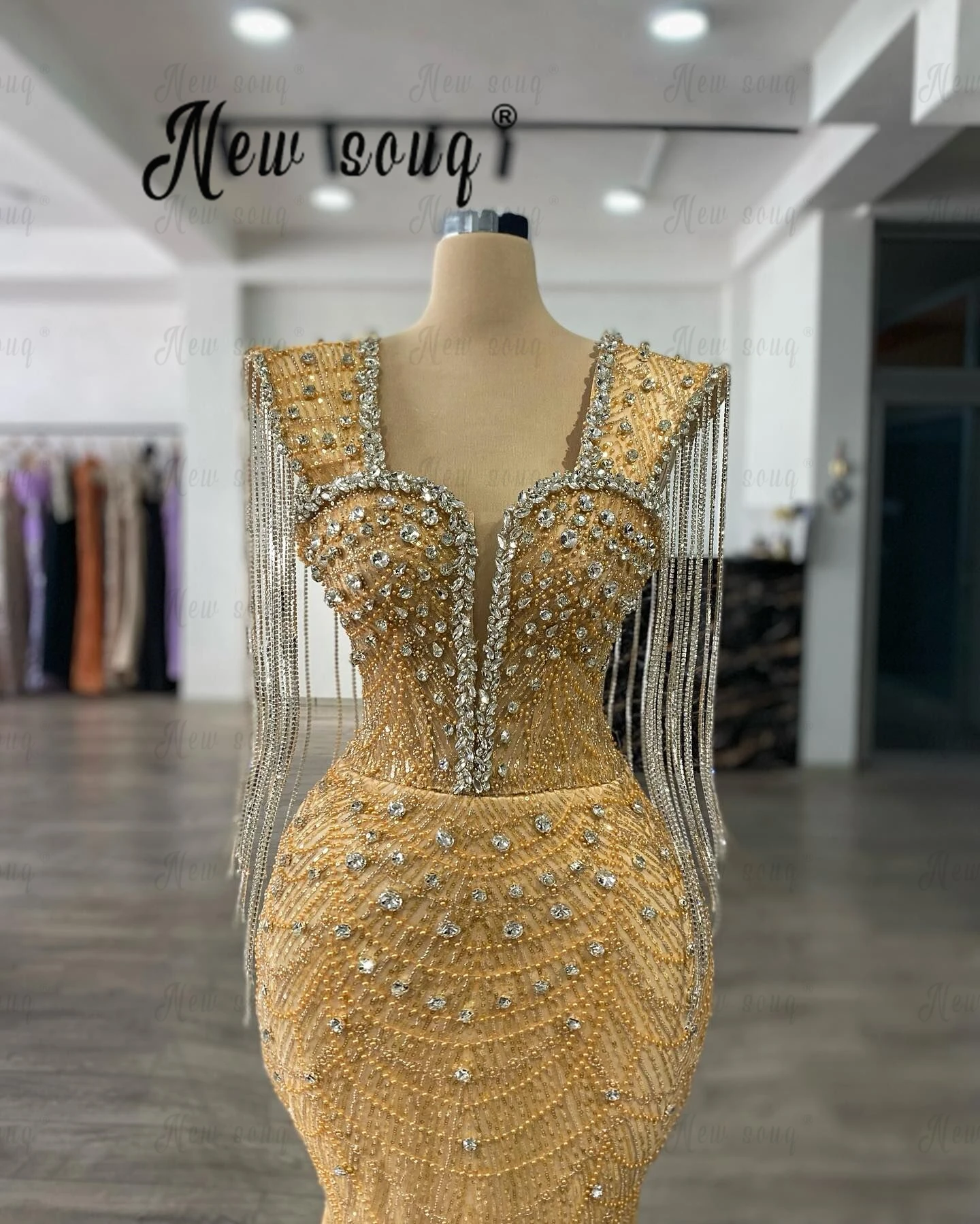 Vestidos de noite com borla, vestido de baile de luxo, Aso Ebi Mermaid Party, segunda recepção, robe de champanhe, 2022