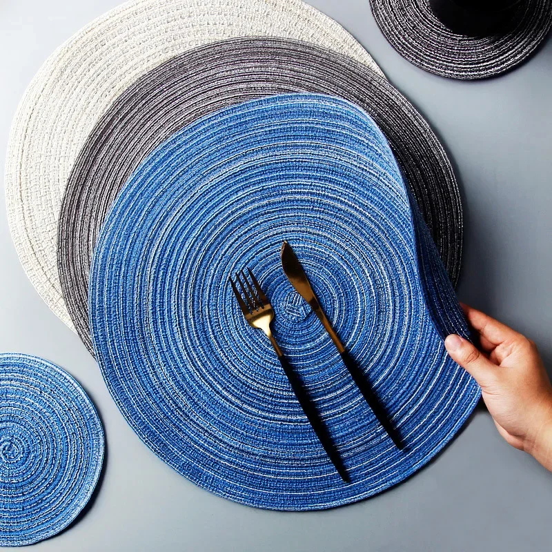 

4PCS Woven Placemats Heat Insulation Mat Round Table Mats Dining Table Potholder Coaster Party Wedding Home Decoration Props Mat