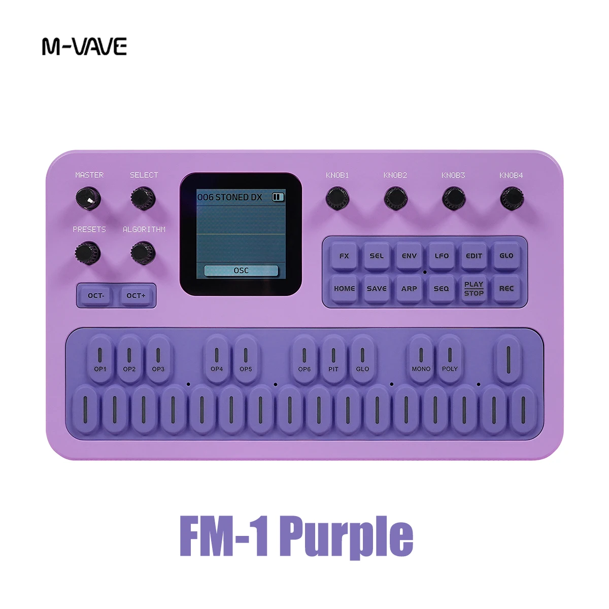 M-VAVE FM-1 (SK15) Purple Sound Module with Keyboard –  6 Operators, 32 Algorithms, Reverb/Delay/Distortion, 16-Step Sequencer