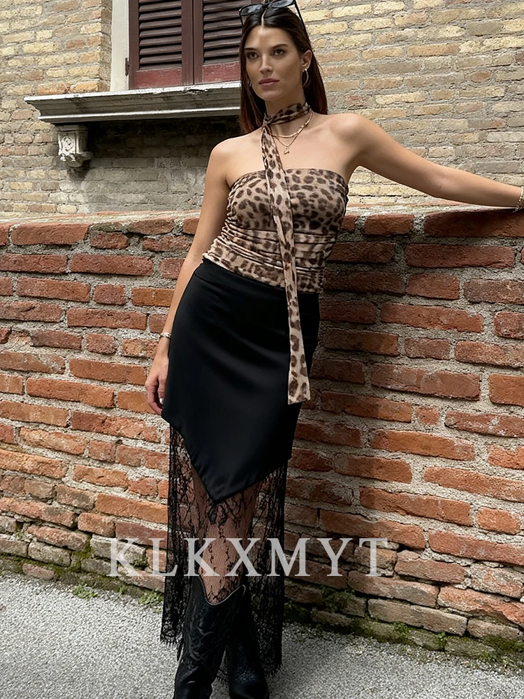 Women Wrap Skirts 2025 Women Autumn Fashion Solid Color Lace Splice High Waist Skirts Women Elegant Party Skirts